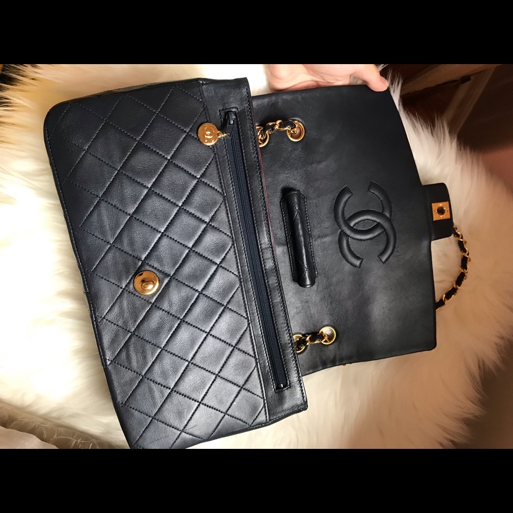 Chanel Vintage Single Flap bag Navy lambskin - Picture 3 of 15